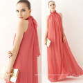 Women High Neck Halter Chiffon Long Party Dress with Belt